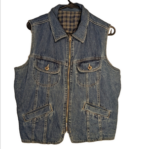 Jean Vest Denim L Zipper Reversible Vintage 100% Cotton St. Johns Bay Motorcycle